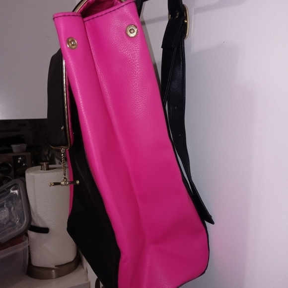 Juicy Couture Black And Barbie Pink Expandable Back Pack Satin logo lining main image 12